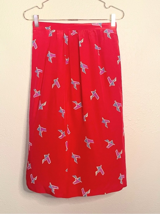 Unbranded Dresses & Skirts - Vintage Red 100% Silk Geometric Print Midi Skirt Size 10